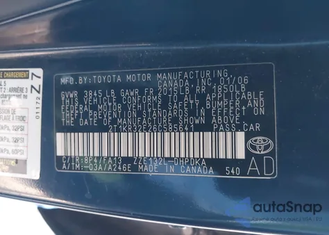 2006 Toyota Matrix from USA, damaged, VIN 2T1KR32E26C585641